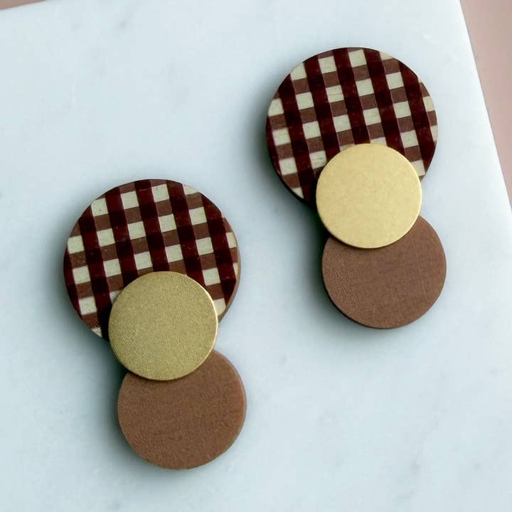 Gingham Double Circle Stud Earrings for wholesale by MicaPeet
