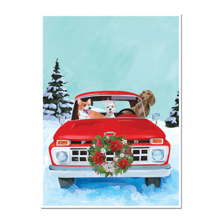 Red Truckin Dogs Holiday Card for wholesale by Allport Editions