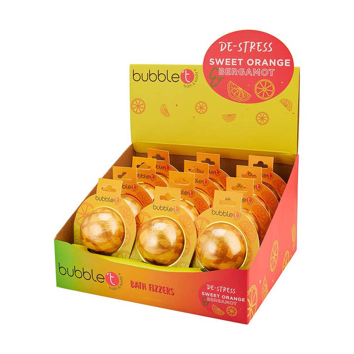 Bubble T Cosmetics - Wholesale Retailer Display - Beauty & Wellness - Sweet Orange & Bergamot De-Stress Bath Fizzer - (150g)