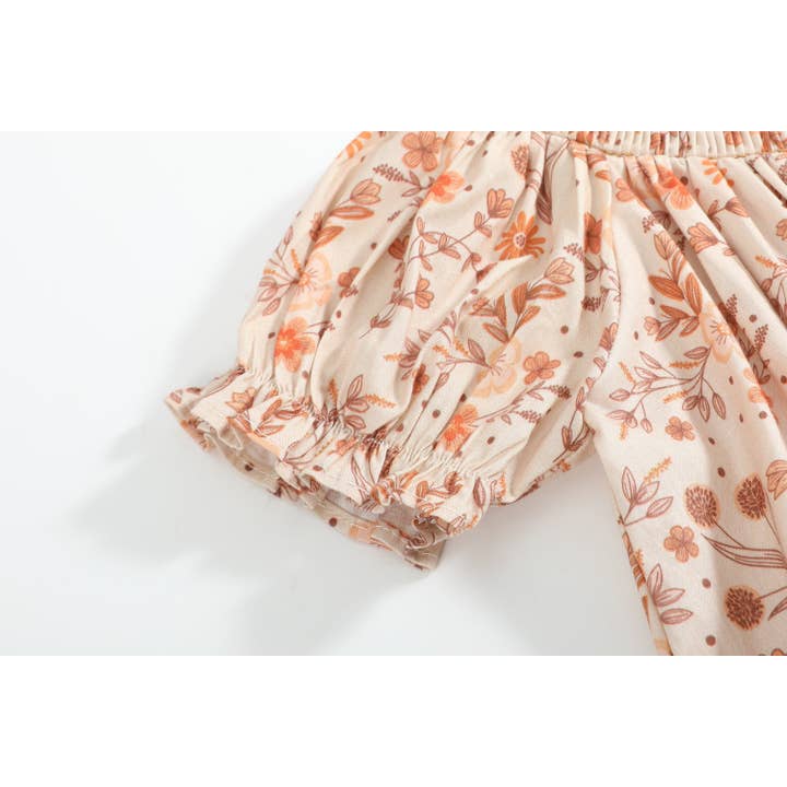 Lil Cactus - Wholesale Dress - Kids - Brown Floral Smocked Bishop Dress5