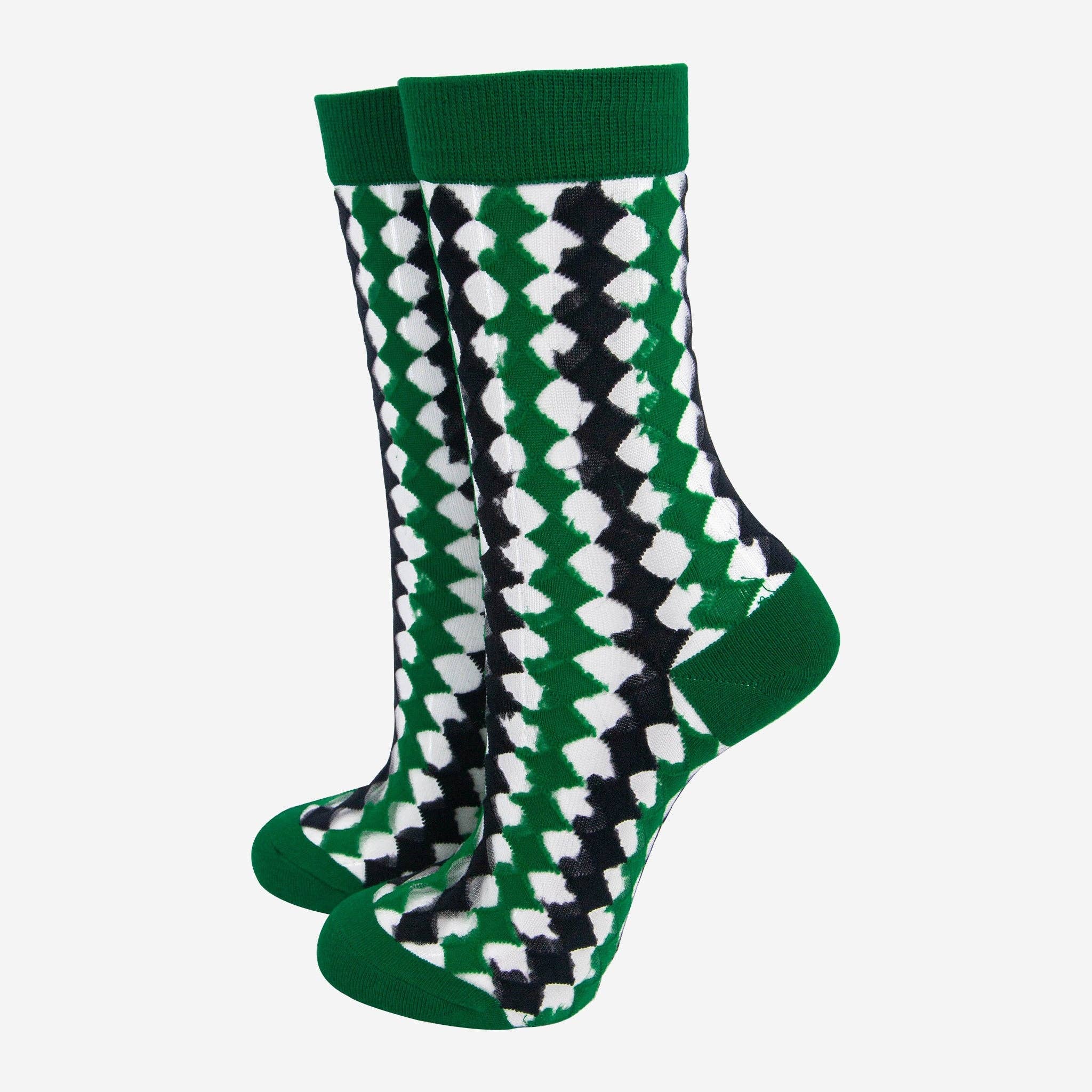 Sock Talk – Meias - Mulher por atacado – Meias Transparentes de Tornozelo para Mulher - Verde/Preto, Diamante1