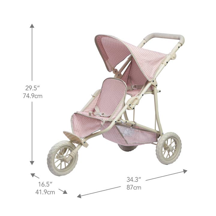Pink Grey Polka Dots Princess Baby Doll Twin Jogging Stroller-Pink for wholesale on Faire