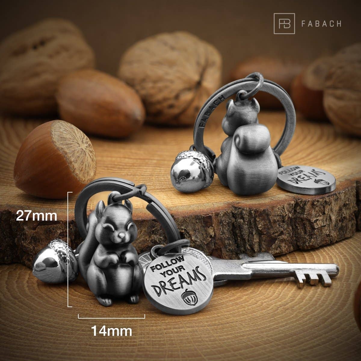FABACH – Die Schlüsselanhänger-Schmiede - Wholesale Keychain - Unisex - “Follow your Dreams” squirrel keychain “Skippy” with engraving - sweet lucky charm encouragement8