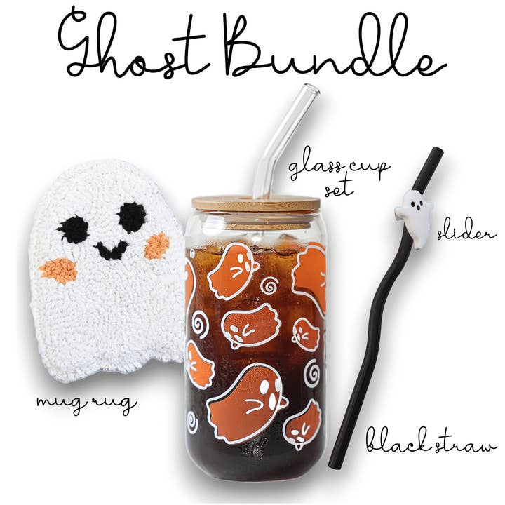 Sip-Sip Hooray! - Wholesale Drinking Glass/Cup - Color Changing Halloween Ghosts 16oz Glass Can With Lid and Straw2
