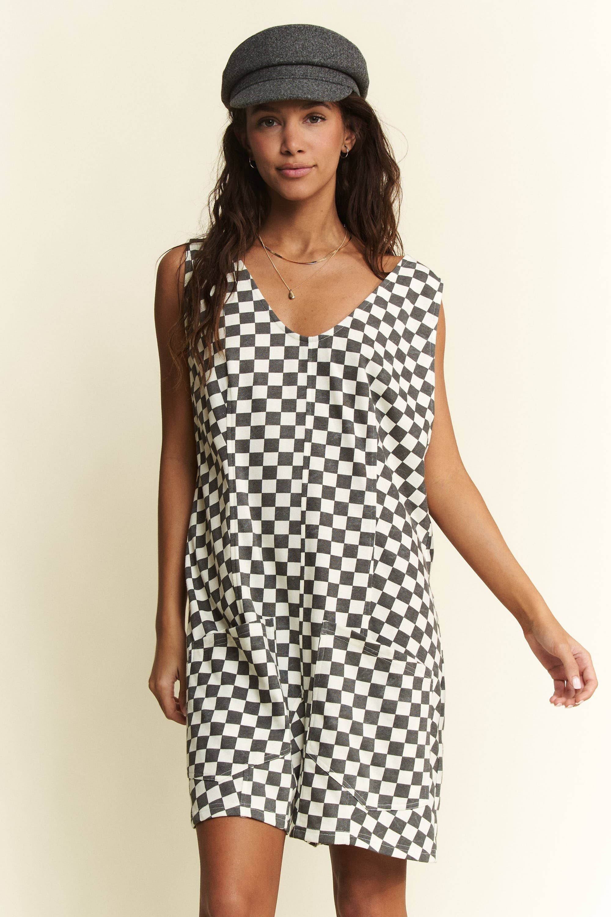 JADE BY JANE - Wholesale Romper - Women's - CHECKERD PRINT SHORTS ROMPER9