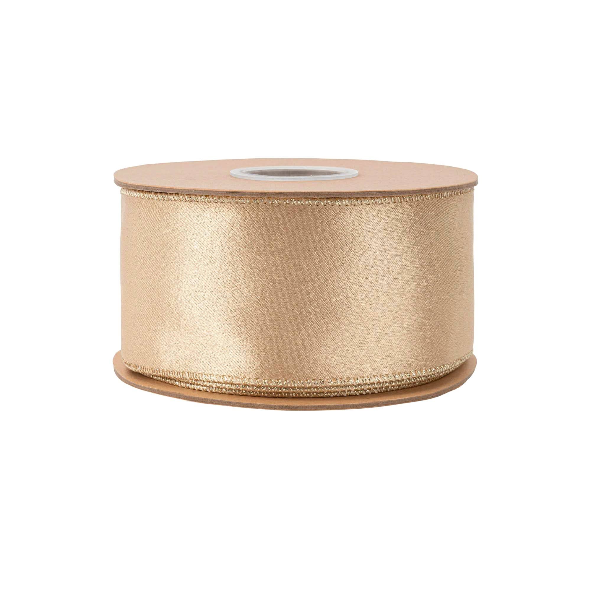 LA Ribbons Wholesale – fita para embrulhar presentes por atacado – Fita de Cetim Brilhante com Arame 2 1/2" | Dourado com Fundo Dourado | Rolo de 10 Jardas5