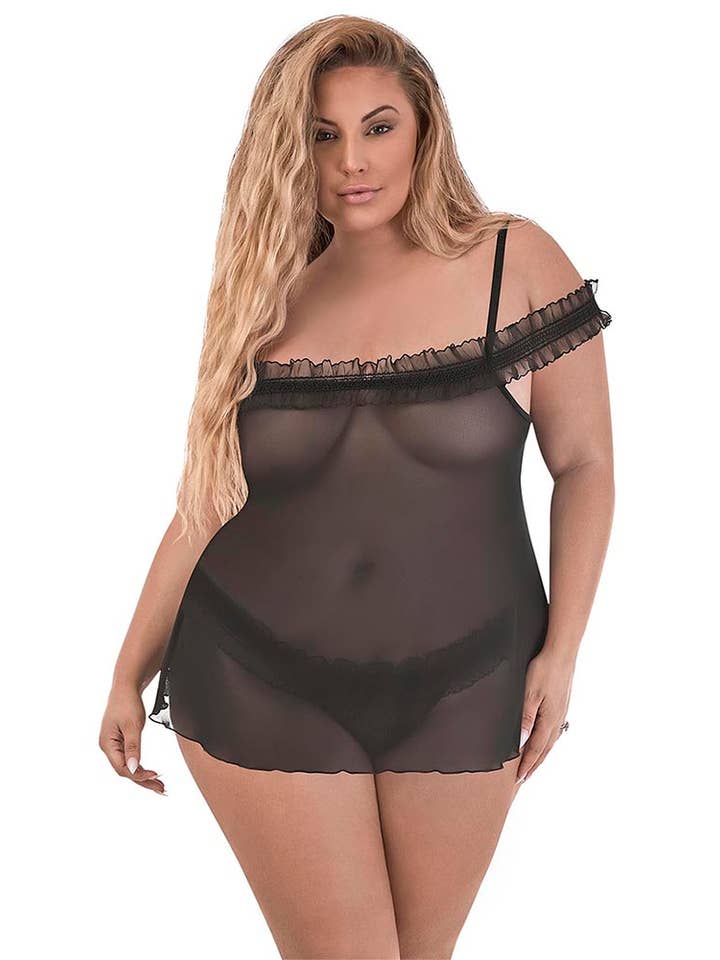 Nero Baby Doll Fly Away e perizoma con cavallo diviso in vendita all'ingrosso su Faire