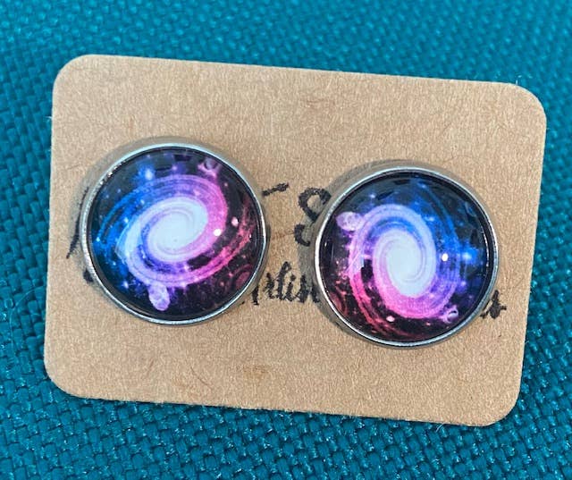 SMA Artistry Creations - Wholesale Stud/Post Earrings - 12mm Galaxy design glass cabochon stud earrings14