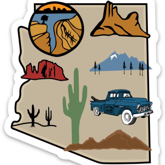 CARTE DE L'ÉTAT DE L'ARIZONA | AUTOCOLLANT DÉCOUPÉ pour la vente par Blues, Desert & Soul