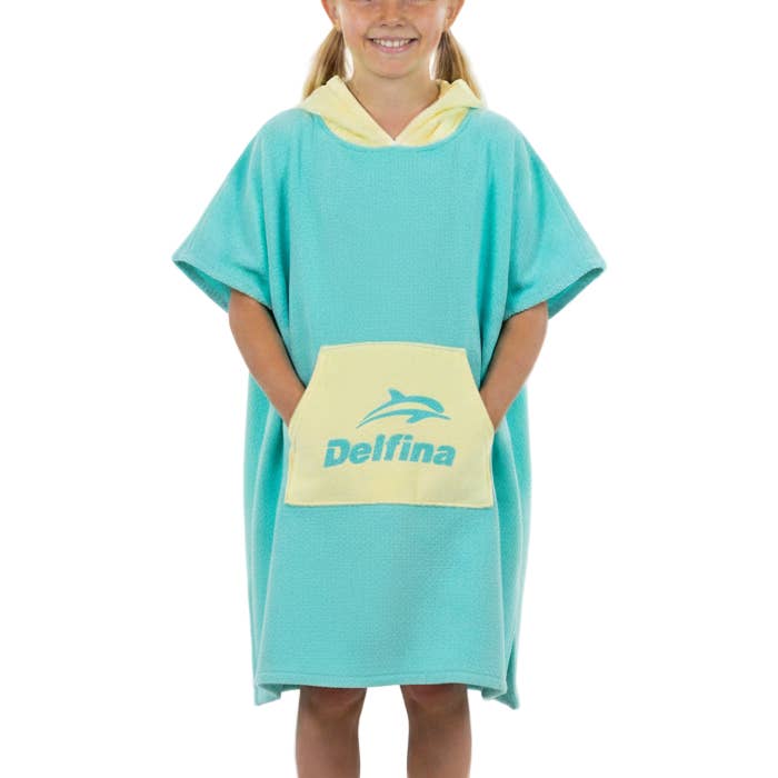 HOODED PONCHO TOWEL: DREAMS of TEAL for wholesale by Delfina Athletics
