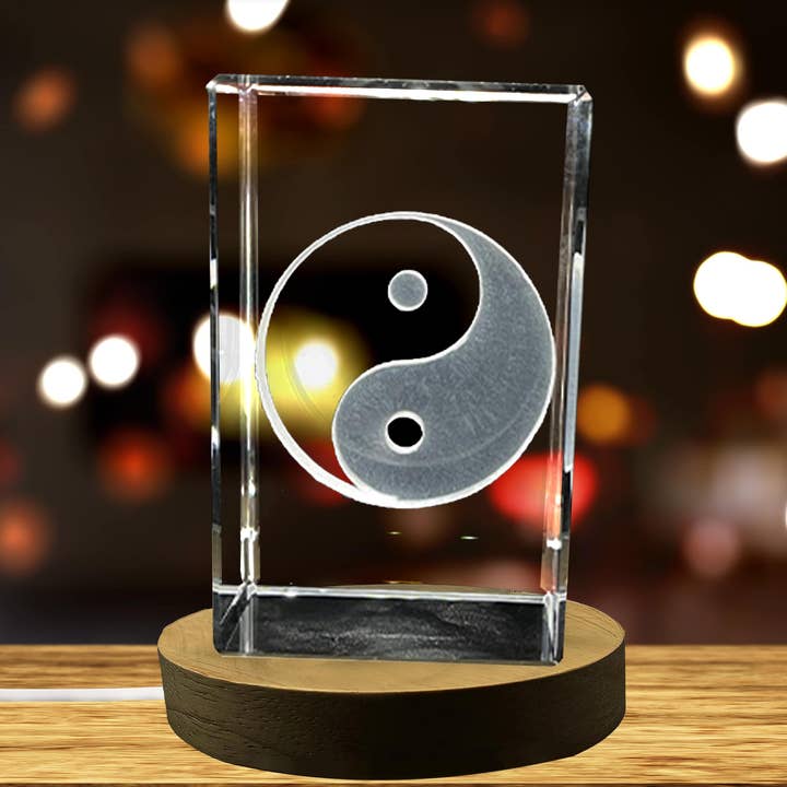 Yin Yang 3D Engraved Crystal Decor for wholesale by AB Crystal Collection
