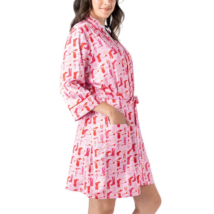 DM Merchandising - Wholesale Robe - Women's - Hello Mello Boots & Bubbles Satin Pajama Robe Open Stock4