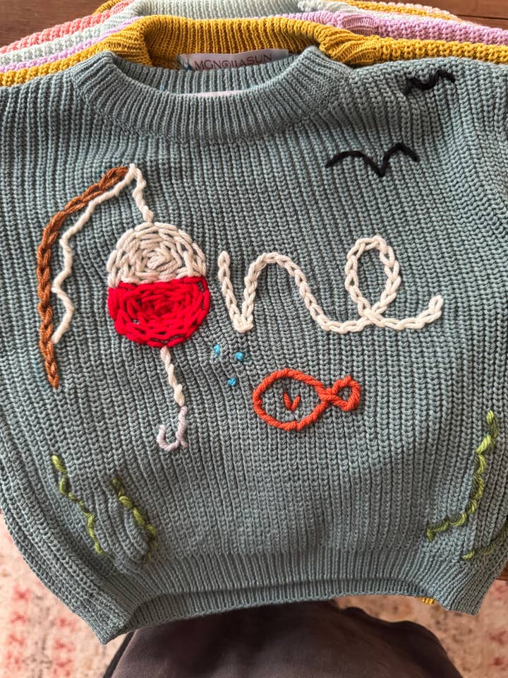 'ONE' Birthday Sweater- fishing theme for wholesale by Mgnoliasun