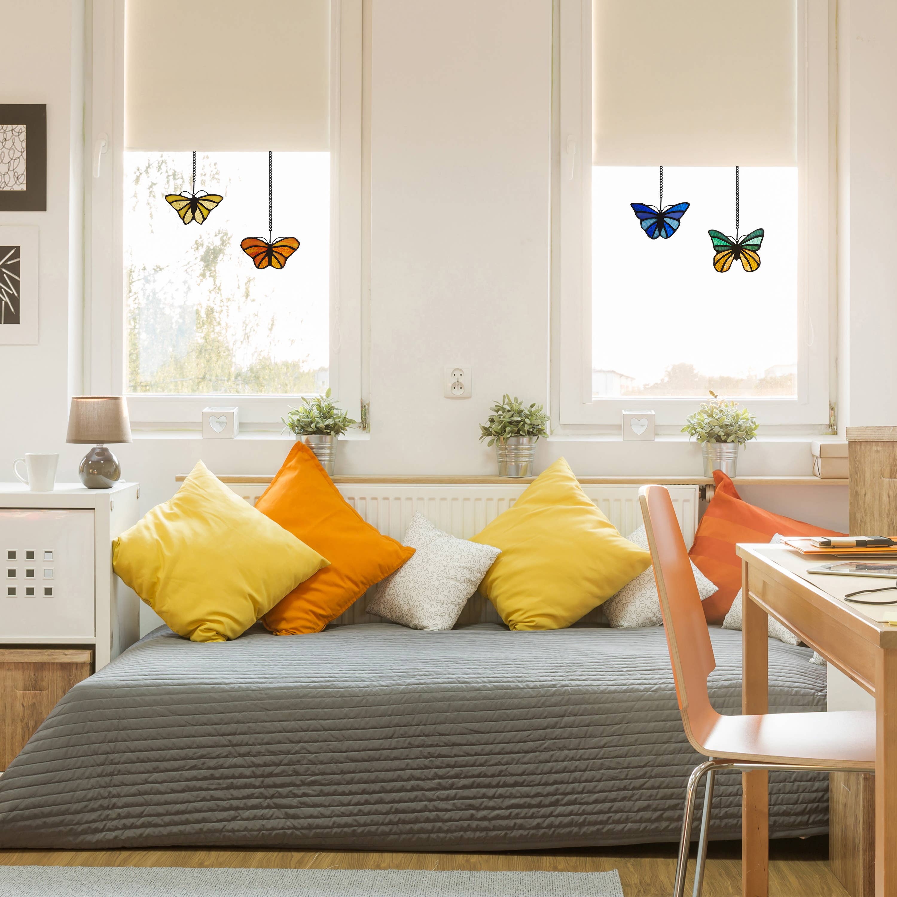 River of Goods - Wholesale Suncatcher - 3.2"H Butterfly Kaleidoscope Stained Glass Window Panel Set5