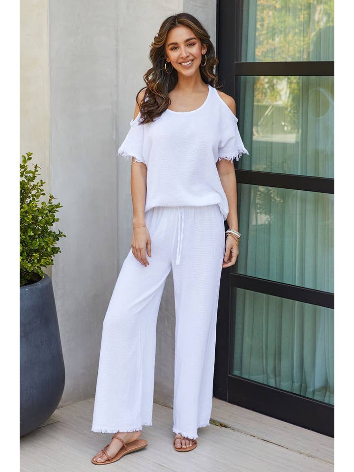 VENTI6 – Blusa - Mulher por atacado – TOP DE GAZE DE ALGODÃO E LINHO COM BAINHA FRANJADA (701400)3