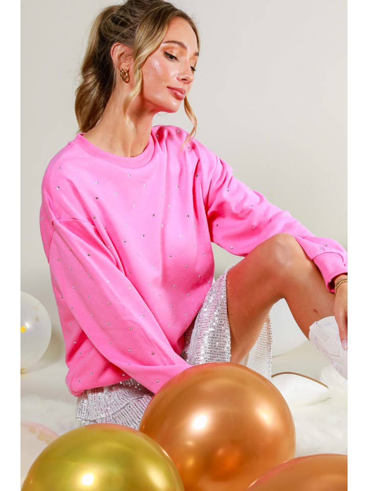 Vine & Love - Wholesale Sweatshirt - Women's - Rhinestone Accent Knitted Sweater Top VT8145710