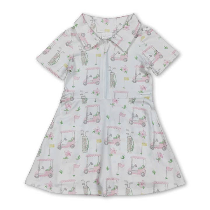Yawoo Garments - Wholesale Athletic Dress - Kids - Short sleeves golf zipper kids girls polo athletic dress