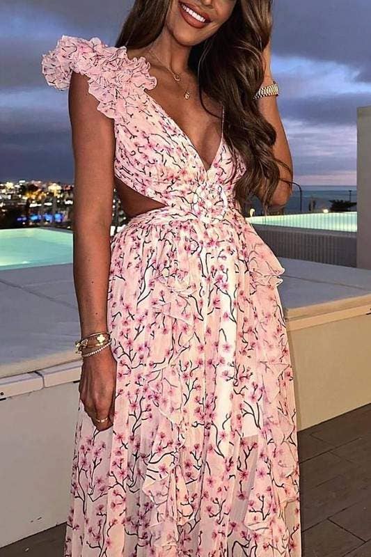 Queen Fashion - Wholesale Blouse - Women's - floral maxi dress with flutter sleeves4