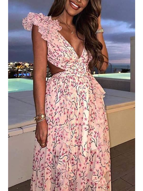 Queen Fashion - Wholesale Blouse - Women's - floral maxi dress with flutter sleeves4