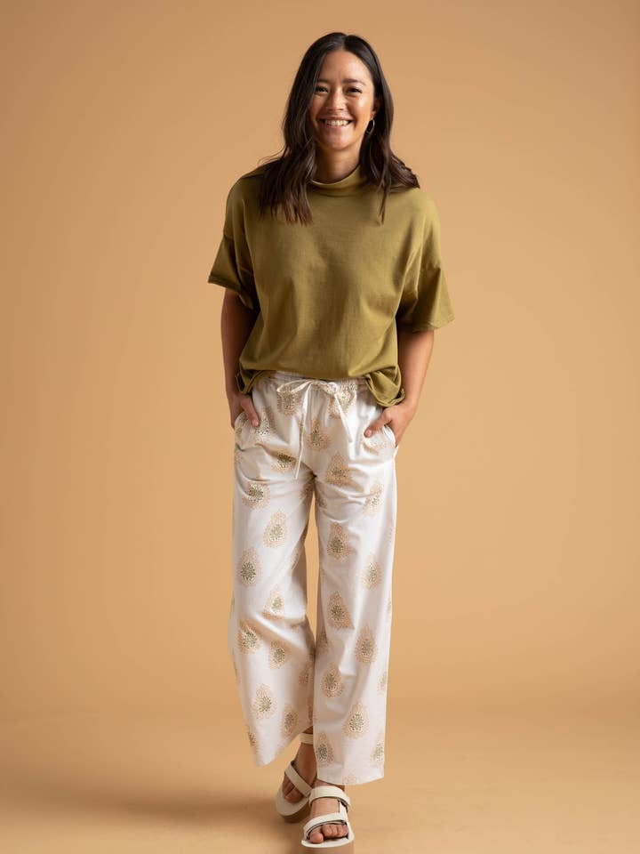 Shore Pant - Totem Paisley Baked Clay & Olive Oil for wholesale by and for Good
