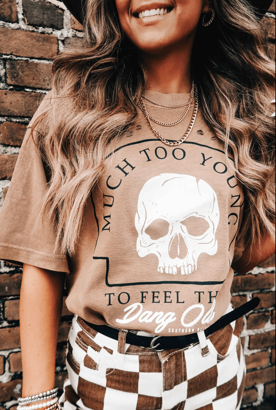 Southern Bliss Co. - Wholesale Screen Printed T-Shirt - Women's - Much Too Young Cut Mock Neck Tee1