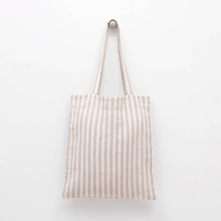 Borsa a tracolla in lino a righe bianche naturali per la vendita all'ingrosso da parte di Linen Tales (We cover U.S. import duties)