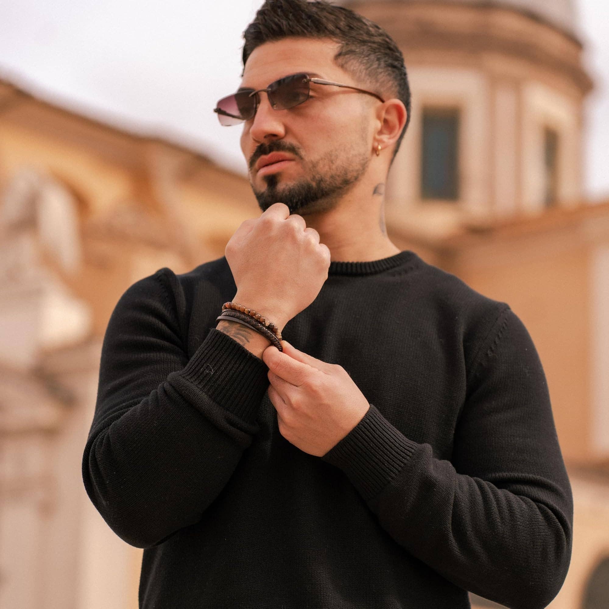 SERASAR - Wholesale Woven/Braided Bracelet - Leather Bracelet "Stone"9