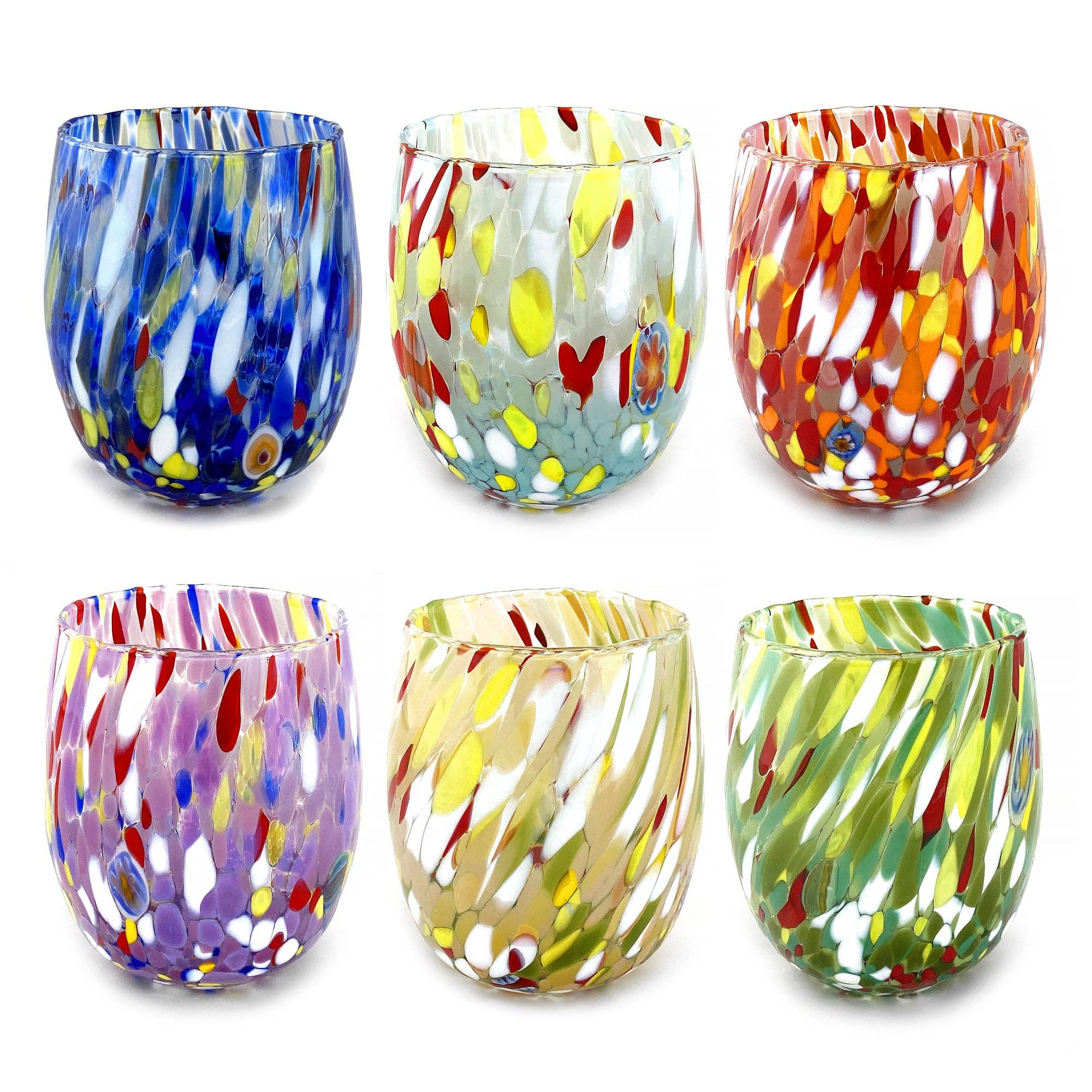 Set 6 Bicchieri Acqua in Pasta di Vetro Multicolor - Murano