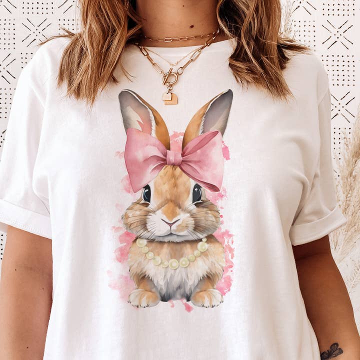 Maglietta Grafica di Pasqua Magliette Grafiche Coquette con Coniglietto di Pasqua per la vendita all'ingrosso da parte di Par.tees by Party On!