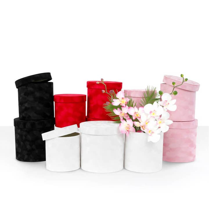Fluwelen Ronde Bloem- & Cadeaudozen met Deksel – Set van 3 voor wholesale door UNIKPACKAGING