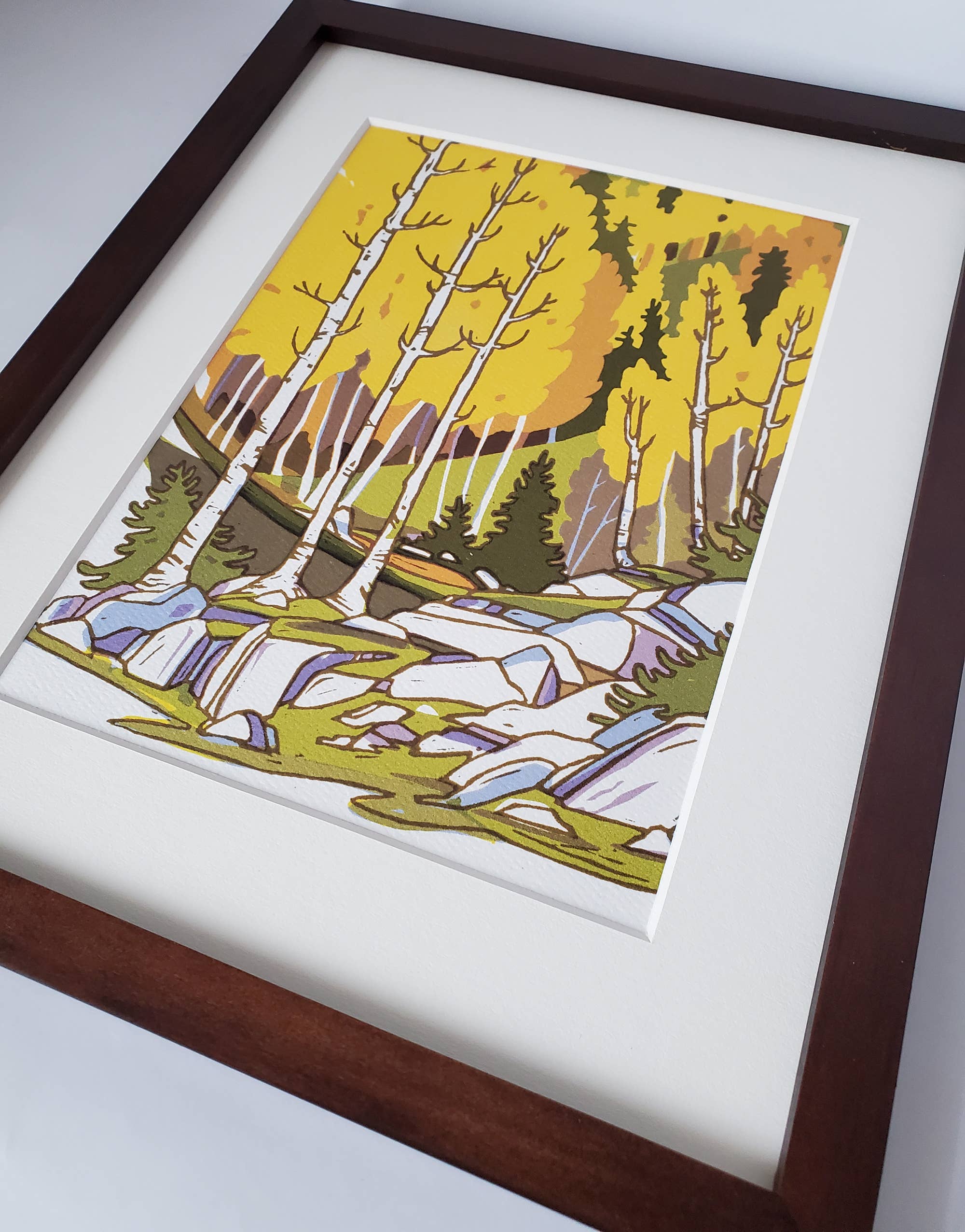 Little Green - Wholesale Art Print - Aspen Landscape Matted Art Print Giclee Reproduction, Block Print3