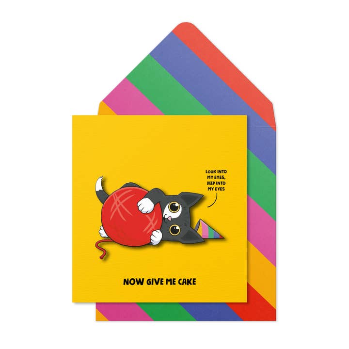 Give Me Cake, Funny Cat, 3D Handmade Greeting Card for wholesale by Tache
