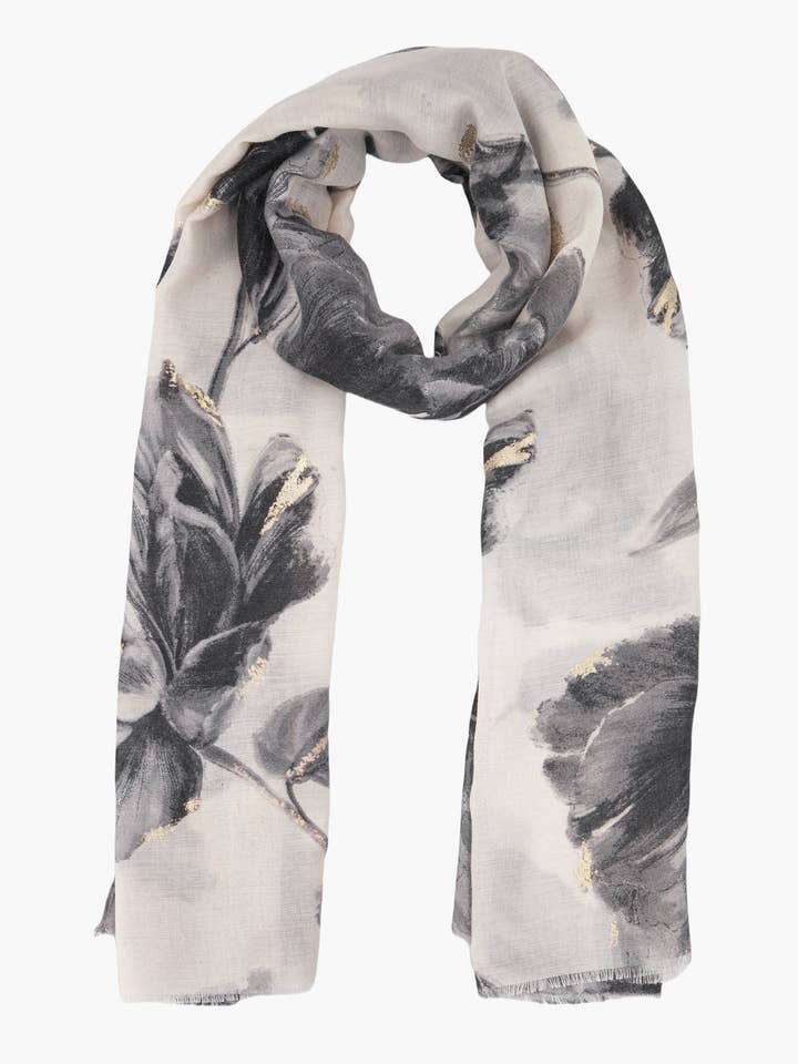 Écharpe légère à motif floral abstrait Eleanor Grey pour la vente par Sarta Accessories