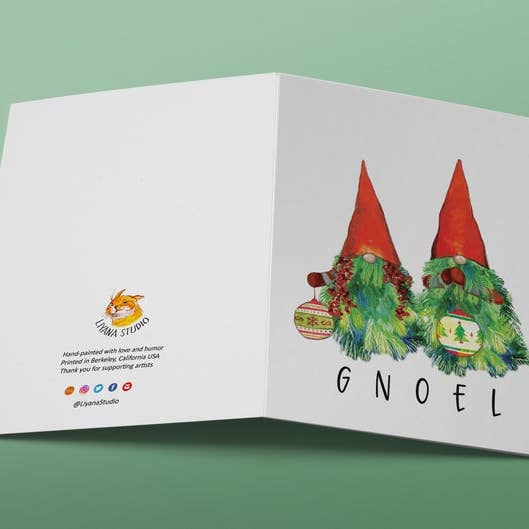 Liyana Studio - Vendita all'ingrosso Biglietti di auguri di Natale - Gnome Gnoel - Biglietto natalizio divertente