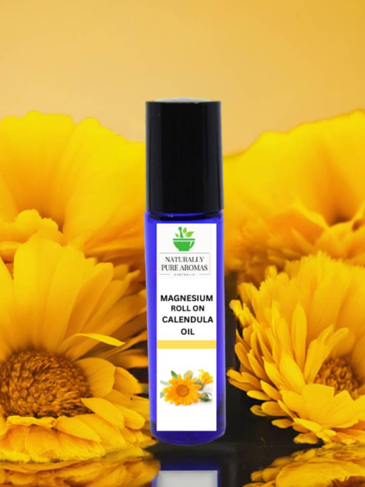 Roll On all'olio di magnesio con olio di calendula biologico per la vendita all'ingrosso da parte di Naturally Pure Aromas