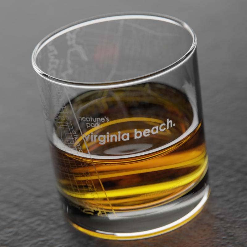 Well Told - Wholesale Cocktail/Liquor Glass - Virginia Beach, VA City Map - Etched Whiskey Rocks Glass2