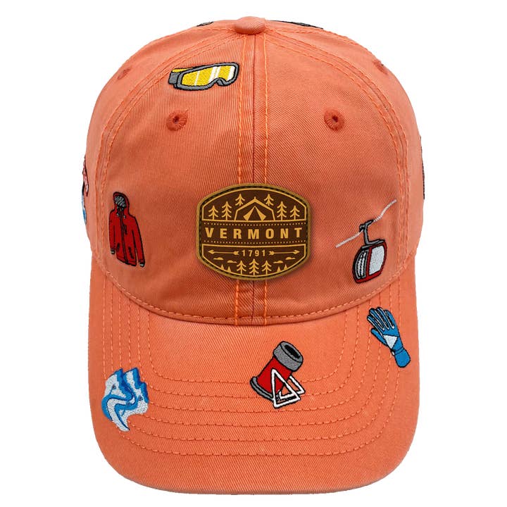 Casquette de baseball brodée de la station de ski du Vermont – Chapeau d'aventure de voyage d'hiver à Snow Mountain pour la vente par Northern Icons Creations INC