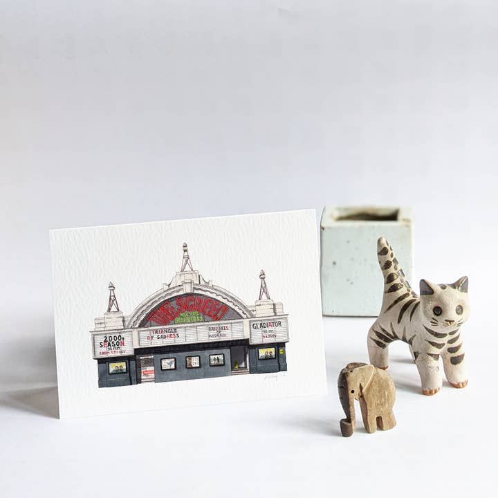 Angel - Screen on the green cinema - Greeting card with envelope for wholesale by Ana Gallego Illustrations