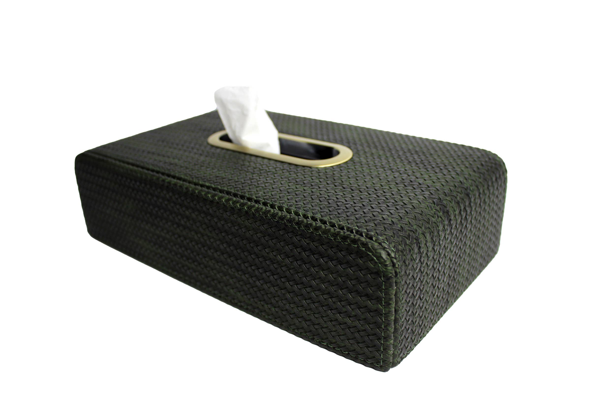 Signature Home Collection GmbH - Vente Boîtes à mouchoirs - Boîte à mouchoirs aspect osier vert foncé avec ouverture en laiton1