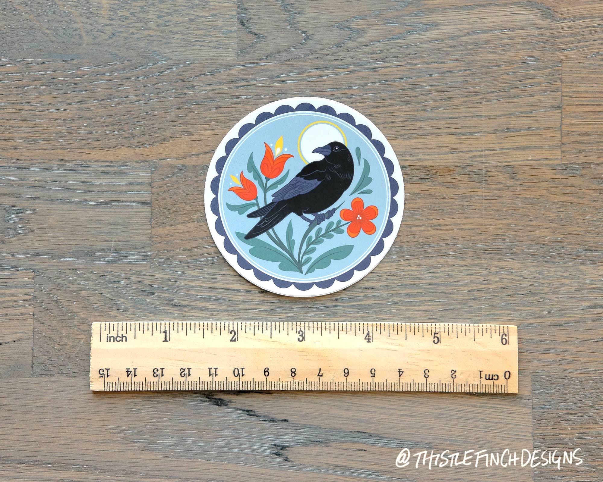 Thistle Finch Designs - Vente Autocollant - Autocollant hexagonal en vinyle Crow Distelfink PA1