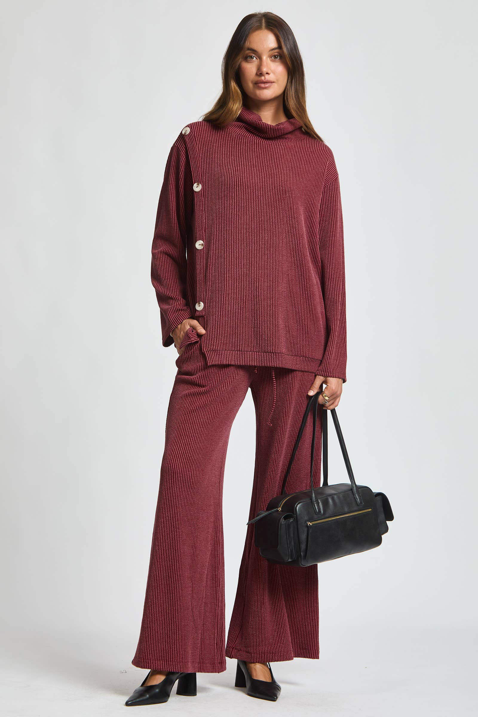 Dear Scarlett – Conjuntos Casual - Mulher por atacado – Conjunto de 2 Peças com Gola Alta Canelada TRVSET-LAVISH14