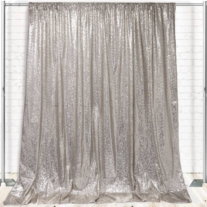 Glitz Sequin on Taffeta Drape/Backdrop 8 ft x 104 Inches Silver for wholesale by YOUR CHAIR COVERS