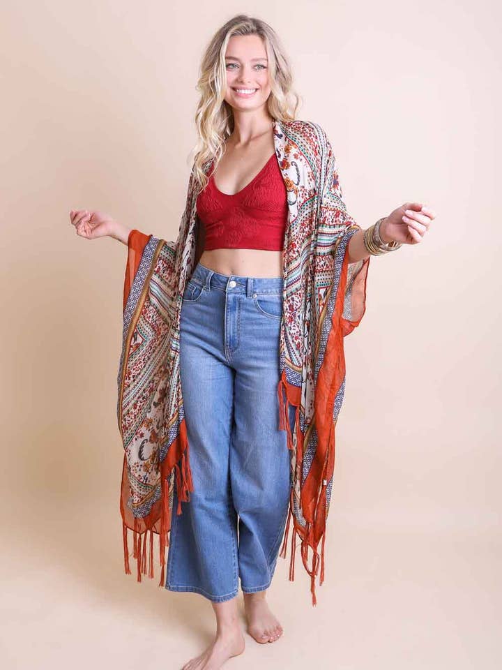 Leto Accessories - Wholesale Kimono - Women's - Bohemian Diamond Tassel Kimono - Fan Favorite!8