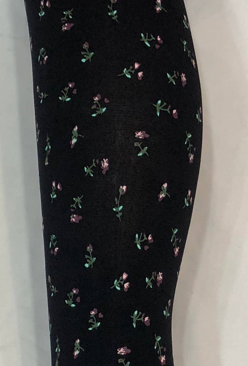 Black Opaque full pattern colorful flowers tights/W16819 for wholesale on Faire1