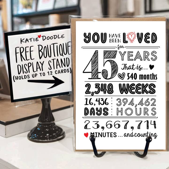 45e verjaardagskaarten/jubileum/geschenken - bulk voor wholesale door Katie Doodle | Boutique Greeting Cards & Birthday Gifts
