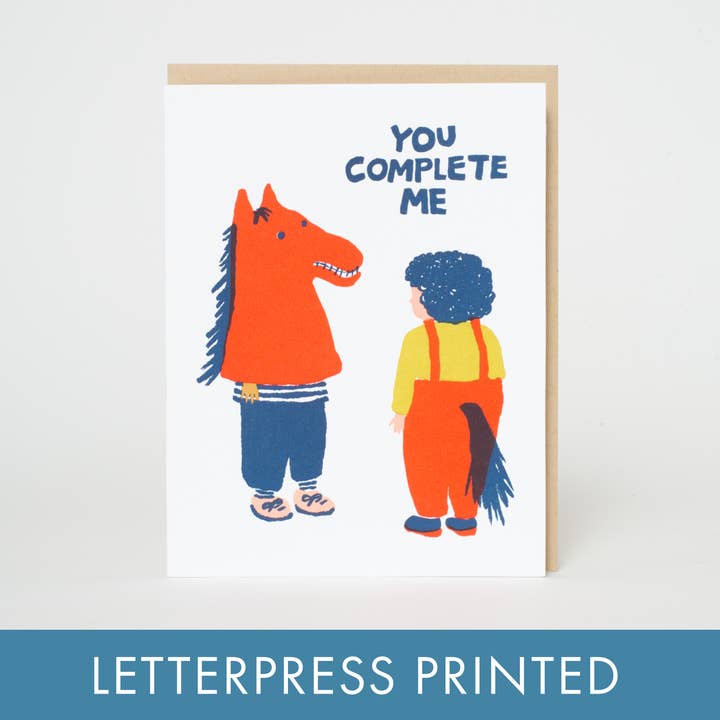 Egg Press Manufacturing - Wholesale Love Card - You Complete Me Funny Love Letterpress Greeting Card by Egg Press