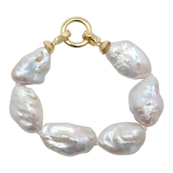 205-01-G | BRACELET EN PERLES DE PIERRE (BLANC SUR OR) pour la vente par Girl With A Pearl