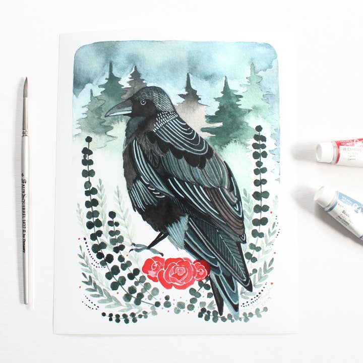 michele maule - Wholesale Art Print - 8x10" Crow with Roses Art Print