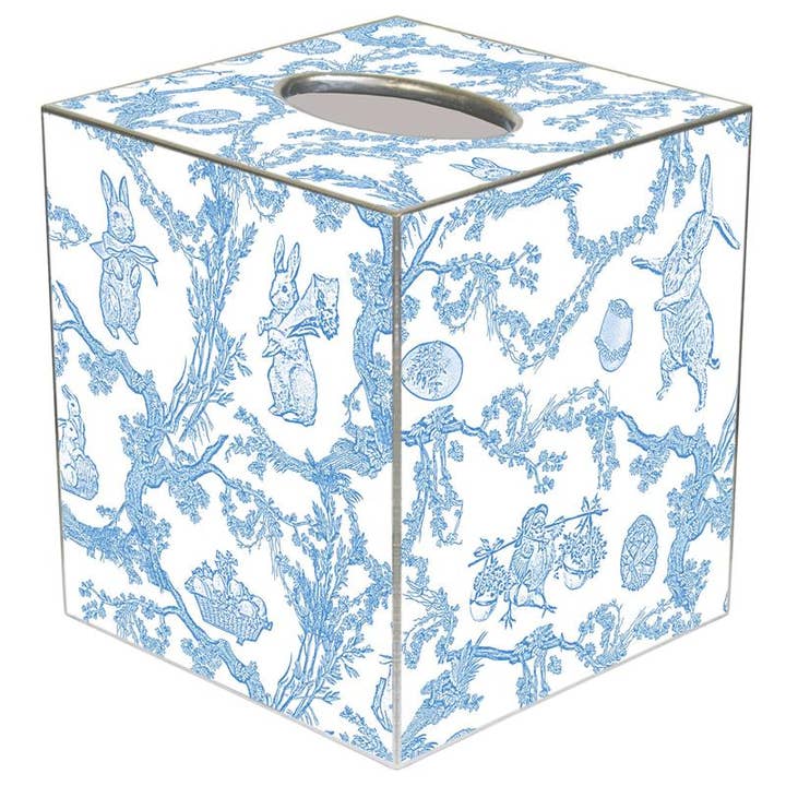 TB1761- Blue Bunny Toile Tissue Box Cover for wholesale by Marye-Kelley