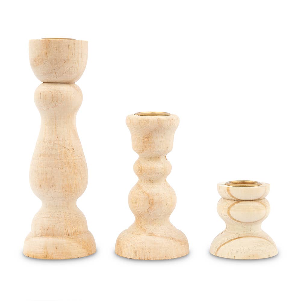 Weddingstar Inc. - Wholesale Candle holder - Natural Tiered Wood Spindle Taper Candle Holders Set of 32
